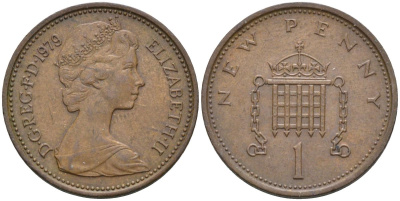 Великобритания 1 пенни 1979 Елизавета II (1952-2022) KM 915, Spink 4237 (B1) бронза 4115-713