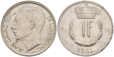 ЛЮКСЕМБУРГ 1 ФРАНК 1965 ВЕЛИКИЙ ГЕРЦОГ ЖАН KM 55 медно-никель 63-634