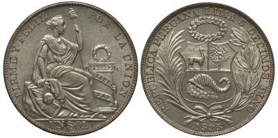 Перу 1 соль 1935 KM 218.2 серебро aUNC 272-615