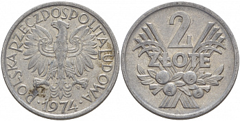 Польша 2 злотых 1974 MW KM 46, Parchimowicz 216h алюминий 4545-345