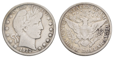США 1/2 доллара (50 центов) 1912 S, 50 центов Барбера KM 116 серебро    5010-1723