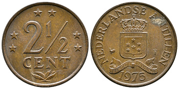 Нидерландские Антилы 2 1/2 цента 1975 Юлиана (1948-1980) KM 9 бронза 3461-141