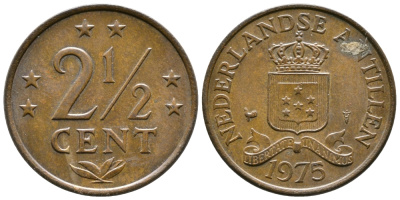 Нидерландские Антилы 2 1/2 цента 1975 Юлиана (1948-1980) KM 9 бронза 3461-141