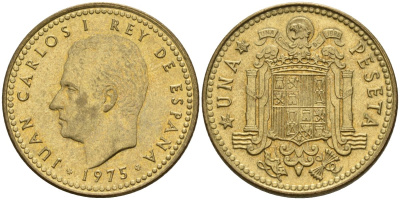 Испания 1 песета 1975 (80) Хуан Карлос I (1975-2014) KM 806 алюминиевая бронза 4155-451
