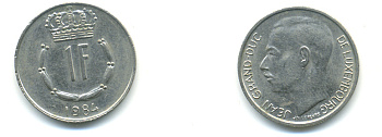 ЛЮКСЕМБУРГ 1 ФРАНК 1984 KM 55 медно-никель 86-747