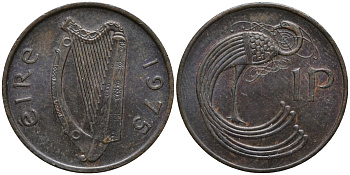 Ирландия 1 пенни 1975 птица KM 20 бронза 4164-462