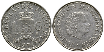 Нидерландские Антилы 1 гульден 1971 Юлиана (1948-1980) KM 12 никель 4680-933
