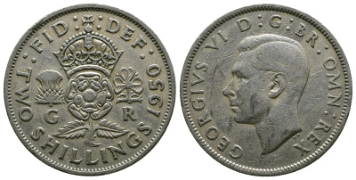 Великобритания 2 шиллинга (флорин) 1950 Георг VI (1936-1952) KM 878, Spink 4107 медно-никель 4381-1246