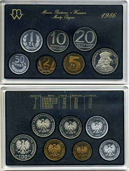 Польша набор из 7 монет 1986 в пластике, тираж 5000 экз. KM PS 5 PROOF 00-00