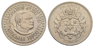 Тонга 1 паанга 1967 Коронация Тауфа’ахау Тупоу IV KM 17 медно-никель UNC 5010-1324