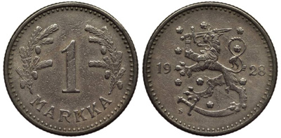 ФИНЛЯНДИЯ 1 МАРКА 1928 S KM 30 медно-никель 4548-1051