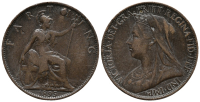 Великобритания 1 фартинг 1895 Виктория (1837-1901) KM 788.1, Spink 3963 бронза 34-932