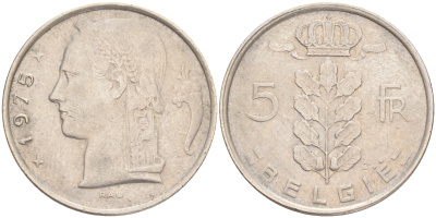 Бельгия 5 франков 1975 Belgie, Бодуэн I (1951-1993) KM 135.1 медно-никель 4556-551