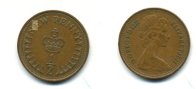 Великобритания 1/2 пенни 1971 Елизавета II (1952-2022) КМ 914, Spink 4239 бронза 4110-1631