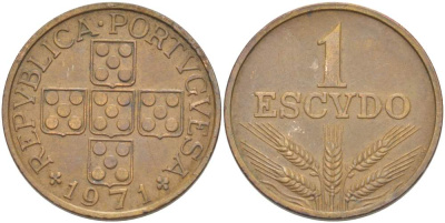 Португалия 1 эскудо 1971 KM 597 бронза 4521-1246