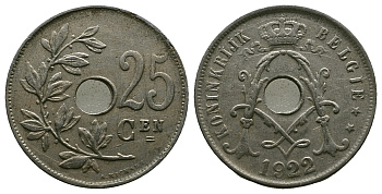 Бельгия 25 сантимов 1922 Belgie, Альберт I (1909-1934) KM 69 медно-никель 259-833
