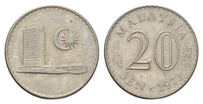 Малайзия 20 сенов 1973 здание парламента KM 4 медно-никель 117-1211