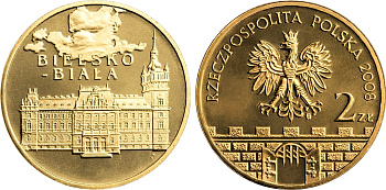 Польша 2 злотых 2008 MW, серия города Польши, Бельско-Бяла KM 663 нордик UNC 4676-516