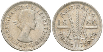 Австралия 3 пенса 1960 Елизавета II (1952-2022) KM 57 серебро 4621-1258