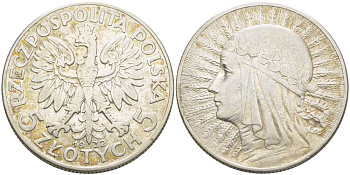 Польша 5 злотых 1932 Ядвига KM 21 серебро 5010-1121