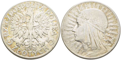 Польша 5 злотых 1932 Ядвига KM 21 серебро 5010-1121
