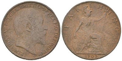 Великобритания 1 фартинг 1903 Эдуард VII (1901-1910) KM 792, Spink 3992 бронза 4617-842