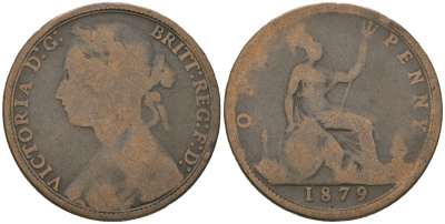 Великобритания 1 пенни 1879 Виктория (1837-1901) KM 755, Spink 3954 бронза 4112-323