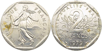 Франция 2 франка 1979 сеятель KM 942.1, Le Franc 272.3 никель 4112-634