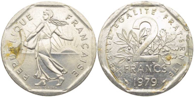 Франция 2 франка 1979 сеятель KM 942.1, Le Franc 272.3 никель 4112-634
