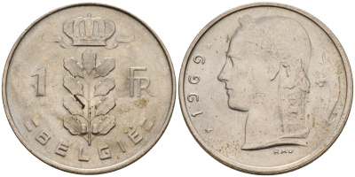 Бельгия 1 франк 1970 Belgie KM 143.1 медно-никель  UNC  4187-152