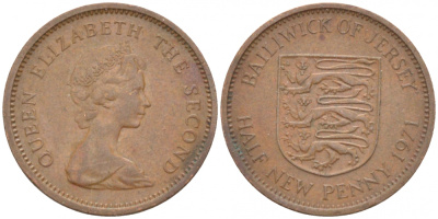 ДЖЕРСИ 1/2 ПЕННИ 1971 ЕЛИЗАВЕТА II KM 29 бронза 214-862