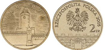 Польша 2 злотых 2005 MW, серия польские города, Колобжег (Kolobrzeg) KM 528, Parchimowicz 957 латунь UNC 603-845