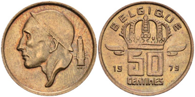 Бельгия 50 сантимов 1979 Belgique, Бодуэн I (1951-1993) KM 148.1 бронза 4528-928
