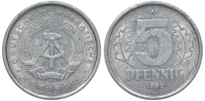 ГДР 5 ПФЕННИГОВ 1983 A КМ 9.2 алюминий 62-527
