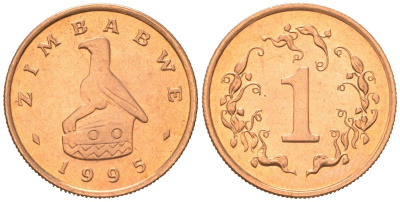 Зимбабве 1 цент 1995 птица-идол KM 1a сталь плакированная бронзой UNC 4615-1138