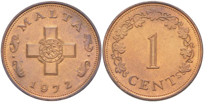 Мальта 1 цент 1972 KM 8 бронза 4519-625