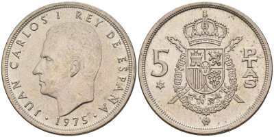 Испания 5 песет 1975 (79) Хуан Карлос I (1975-2014) KM 807 медно-никель 4155-654
