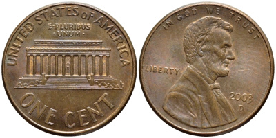 США 1 ЦЕНТ 2003 D, ЛИНКОЛЬН KM 201b цинк плакированный медью 4396-465