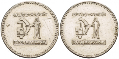 ГЕРМАНИЯ ЖЕТОН НА МОЙКУ АВТОМОБИЛЯ AUTOWASH HYDROMAT белый металл 4544-852