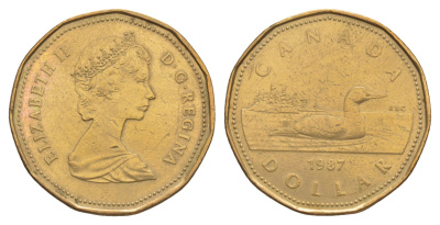 Канада 1 доллар 1987 Елизавета II (1952-2022), утка KM 157 никель плакированный алюминиевой бронзой 4637-954