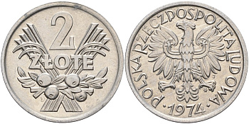 Польша 2 злотых 1974 MW KM 46, Parchimowicz 216h алюминий 4526-433