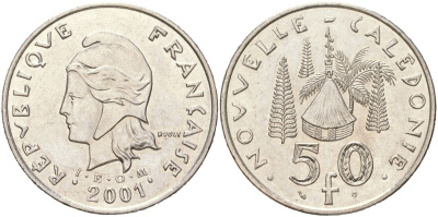 Новая Каледония 50 франков 2001 KM 13 никель UNC 4367-523