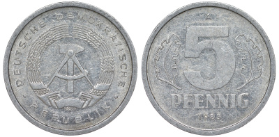 ГДР 5 ПФЕННИГОВ 1983 A КМ 9.2 алюминий 62-443