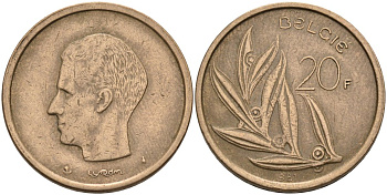 Бельгия 20 франков 1981 Belgie, Бодуэн I (1951-1993) KM 160 никель бронза 68-1146
