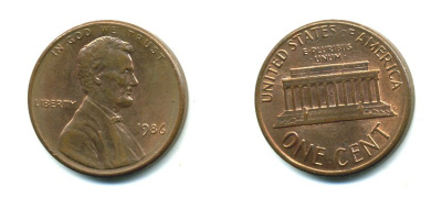 США 1 ЦЕНТ 1986 KM 201b цинк плакированный медью 46-742