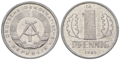 ГДР 1 пфенниг 1985 А KM 8.2 алюминий 4651-127