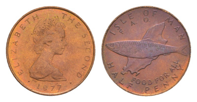 Остров Мэн 1/2 пенни 1977 ФАО - еда для всех KM 40 бронза UNC 4655-925