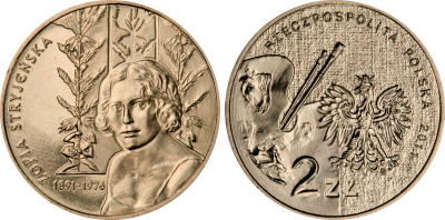 Польша 2 злотых 2011 MW, серия художники Польши, София Стриенская (1891-1976) KM 764 нордик UNC 4676-755