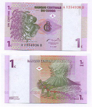 ДР Конго 1 сантим 1997 вулкан, сбор кофе Pick 80 a бумага UNC (пресс) 448-2-2