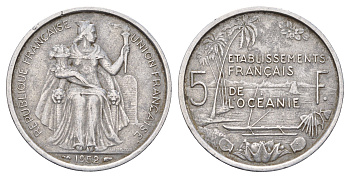 Французская Океания 5 франков 1952 год-тип KM 4 алюминий 3460-633